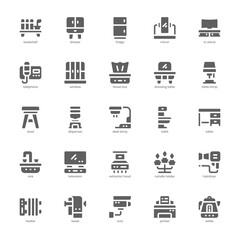 Household Equipment Icon pack for your website design, logo, app, and user interface. Household Equipment Icon glyph design. Vector graphics illustration and editable stroke.