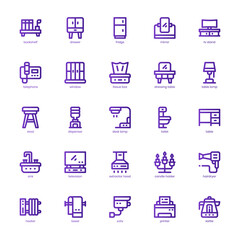 Household Equipment Icon pack for your website design, logo, app, and user interface. Household Equipment Icon basic line gradient design. Vector graphics illustration and editable stroke.