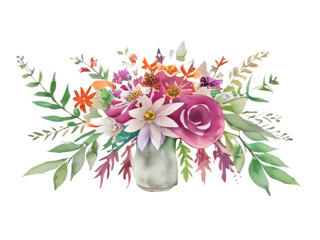 Flower bouquet in vase isolated on transparent background