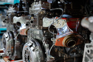 Fototapeta premium Car internal combustion engine in production plant shop