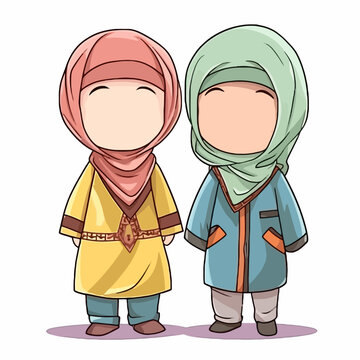 Adorable Muslim kids illustrations that are created in vector format can bring a sense of innocence and playfulness to any project