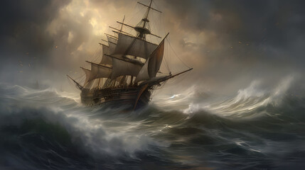 Obraz premium haunting ship in the stormy sea