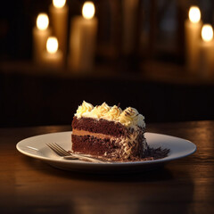 chocolate cake on a plate with fork 