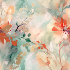 Seamless Pattern of  Abstract Flowers. AI generated Illustration.