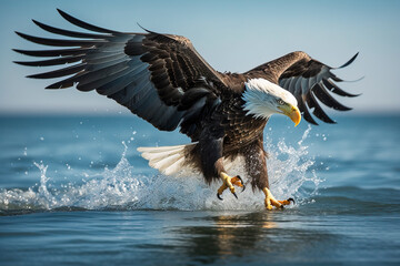 American Bald Eagle Fishing . AI generated Illustration.