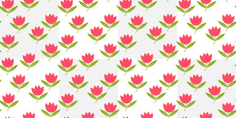 Seamless floral pattern on a white background. Stylized tulips or other red flowers.