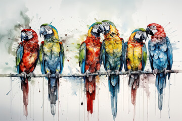 Watercolor of  Macaw Parrots. AI generated Illustration. - 590356132