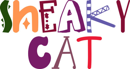 Sneaky Cat Hand Lettering Illustration for Icon, Infographic, Stationery, Label