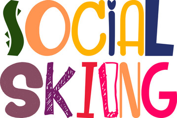 Social Skiing Calligraphy Illustration for Sticker , Presentation , Postcard , Infographic