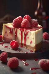 White Chocolate raspberry Cheesecake . AI generated Illustration.