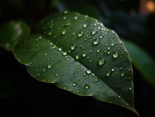 A single, green leaf with water droplets