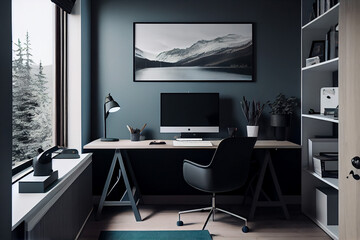 Stylish and Modern Home Office with Nature Wall Art generative ai