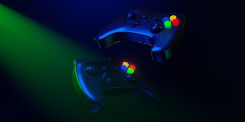 joystick controller for gaming metaverse, technology of gamer, esports challenge tournament,  vdo game for vr and ar, 3d illustration rendering