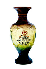 Yellow and black Decorative classic style Ceramic Vase isolated on a transparent background. PNG image.