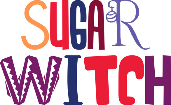 Sugar Witch Hand Lettering Illustration for Gift Card, Brochure, Mug Design, Decal