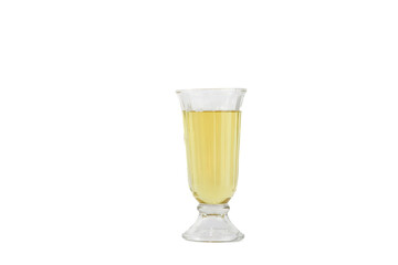 yellow apple-flavored Carbonated Drinks in Tall Glass  with a red straw
