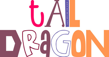 Tail Dragon Typography Illustration for Banner, Icon, Magazine, Book Cover