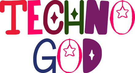 Techno God Calligraphy Illustration for Bookmark , Book Cover, Social Media Post, Flyer