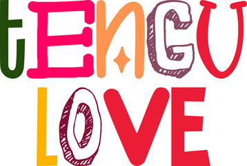 Tengu Love Typography Illustration for Packaging, Mug Design, Stationery, Logo