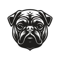 pug, vintage logo concept black and white color, hand drawn illustration