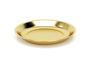 3D Render of empty golden cloche, empty golden plate, Metal plate isolated over white background 