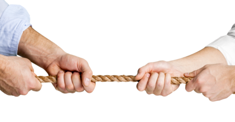 Human hands holding rope from both side isolated on white