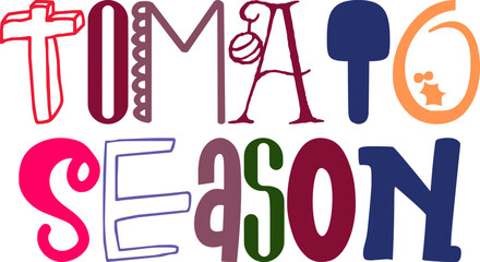 Tomato Season Typography Illustration for Stationery, Gift Card, Decal, Icon