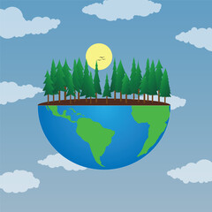 Vector world environment and earth day concept , tree and animal on earth