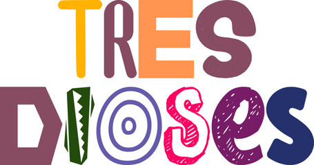 Tres Dioses Typography Illustration for Banner, Icon, Mug Design, Book Cover