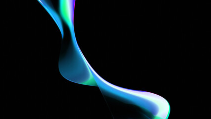 Abstract fluid holographic iridescent neon curved wave in motion dark background 3d render. Gradient design element for banners, backgrounds, wallpapers and covers