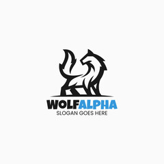 Vector Logo Illustration Wolf Line Art Style.