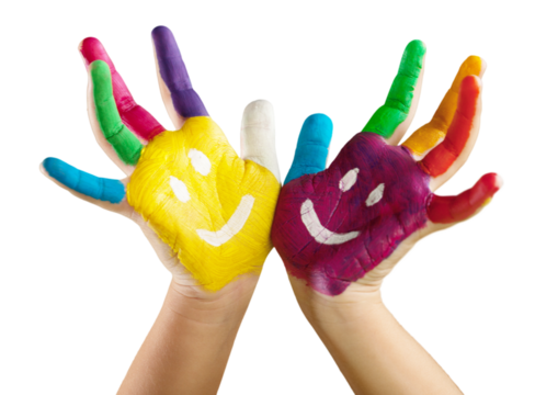 Hands of  Painted Child. Isolated on white background