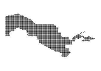 An abstract representation of Uzbekistan,Uzbekistan map made using a mosaic of black dots. Illlustration suitable for digital editing and large size prints. 