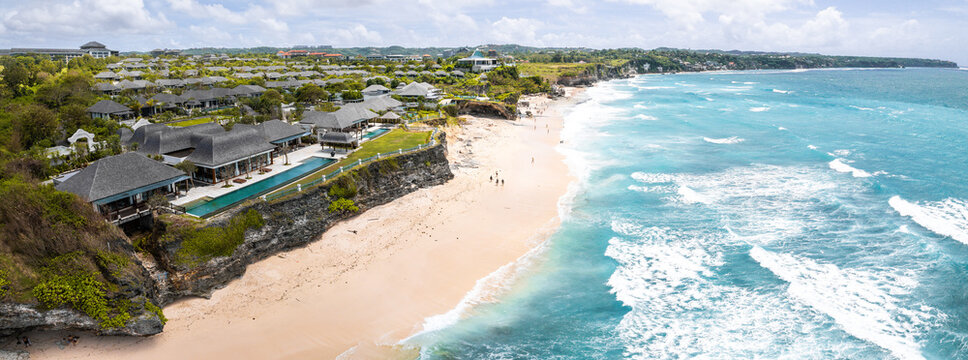 Aerial view of Dreamland Beach in Pecatu on the Bukit Peninsula on the island of Bali, Indonesia