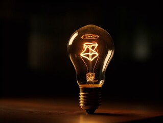 A single, glowing light bulb