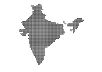 An abstract representation of India,India map made using a mosaic of black dots. Illlustration suitable for digital editing and large size prints. 
