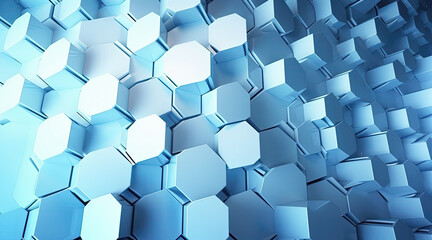 Abstract blue neon hexagons shape and lines with science concept background. Generative AI