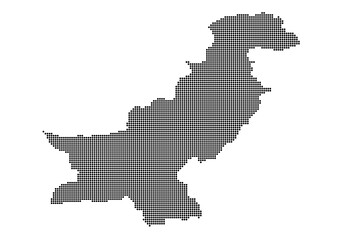 An abstract representation of Pakistan,Pakistan map made using a mosaic of black dots. Illlustration suitable for digital editing and large size prints. 