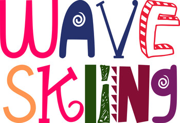 Wave Skiing Calligraphy Illustration for Flyer, Stationery, Sticker , Mug Design