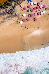 Aerial view of Dreamland Beach in Pecatu on the Bukit Peninsula on the island of Bali, Indonesia