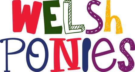 Welsh Ponies Typography Illustration for Icon, Mug Design, Gift Card, Postcard 