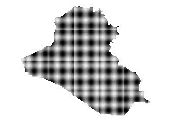 An abstract representation of Iraq,Iraq map made using a mosaic of black dots. Illlustration suitable for digital editing and large size prints. 