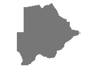 An abstract representation of Botswana,Botswana map made using a mosaic of black dots. Illlustration suitable for digital editing and large size prints. 