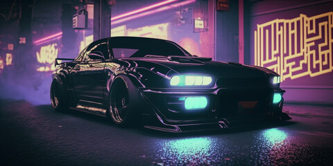Fototapeta na wymiar A black sports car drifting background abstract background gaming art