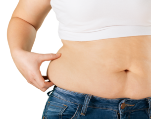 Woman with fat belly on  background.