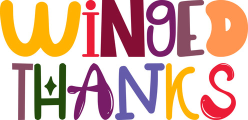 Winged Thanks Hand Lettering Illustration for Presentation , T-Shirt Design, Magazine, Bookmark 
