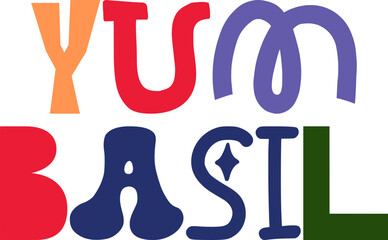 Yum Basil Calligraphy Illustration for Mug Design, Social Media Post, Label, Presentation 