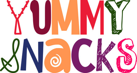 Yummy Snacks Typography Illustration for Newsletter, Postcard , Decal, Brochure