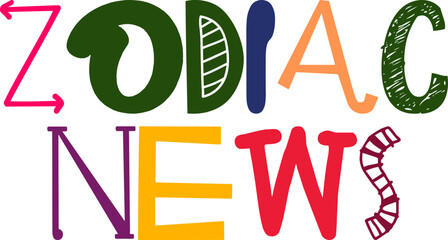 Zodiac News Hand Lettering Illustration for Magazine, Postcard , Label, Social Media Post