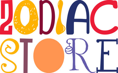 Zodiac Store Typography Illustration for Brochure, Newsletter, Packaging, Icon